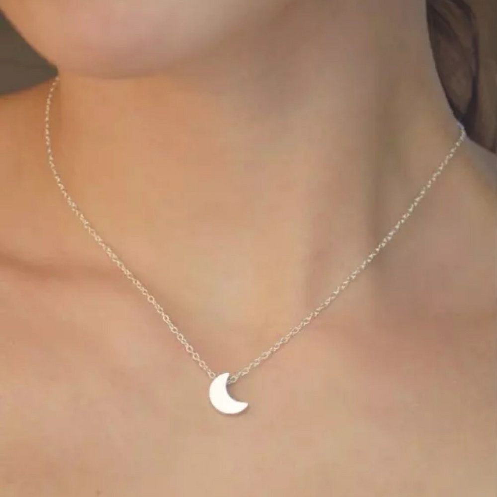 Silver & Gold Moon Pendant Necklace - Picture 7 of 7